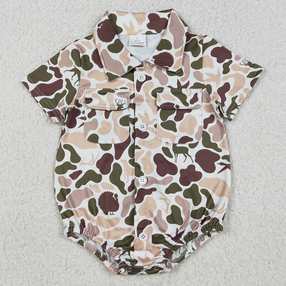 Baby Boys Rompers Dogs Ducks Deer Camo Button Pockets Hunting Romper SR3657 12.20