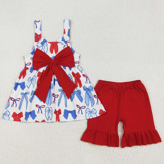 Baby Girls Clothes 4th of July Big Bows Tunic Shorts Clothes Sets GSSO1952
