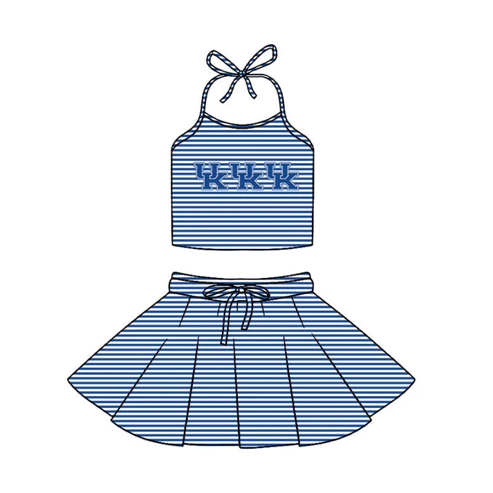 Preorder (moq 5)Baby Girls Strap Blue Stripe UK Vest Top Skirt Shorts 2 Piece Team Swimsuits 12.29