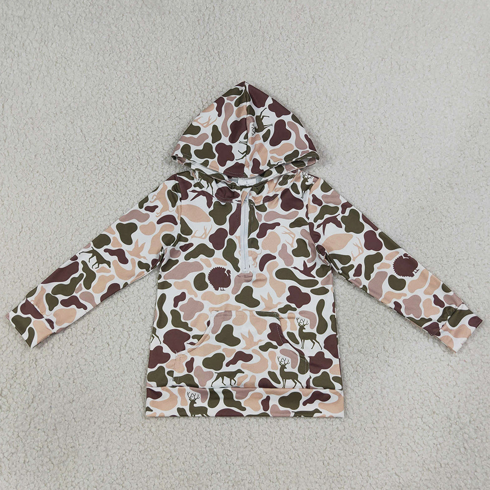 Baby Boys Clothes Deer Dogs Ducks Camo Hunting Zip Pocket Hoodies Tops BT1852