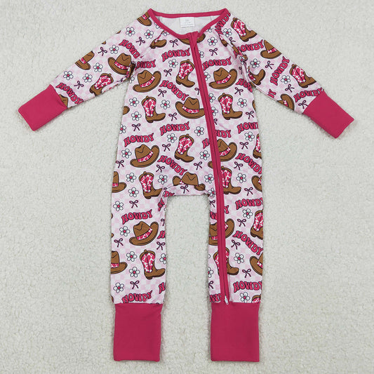 Baby Girls Rompers Western Howdy Boots Long Sleeve Zip Bodysuits Sibling Rompers LR2516 LR2517 11.3