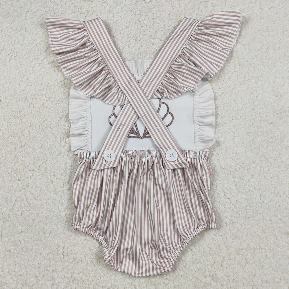 Baby Girls Rompers Embroidery Stripe Shells Flutter Sleeve Ruffle Rompers SR3396 12.20