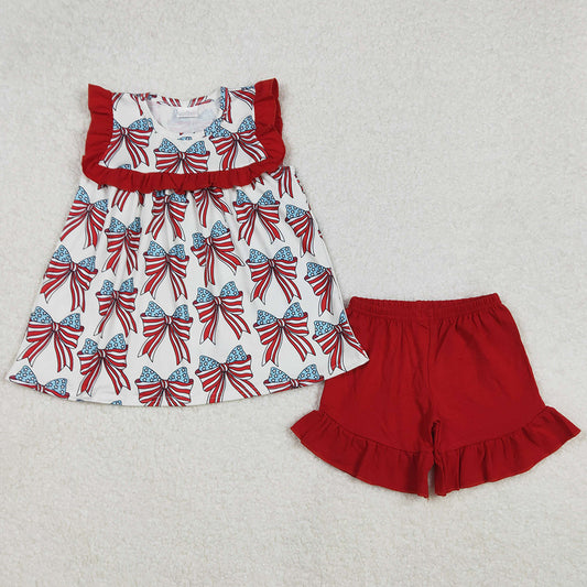Baby Girls Clothes 4th Of July Bow Ruffles Tunic Ruffle Shorts Sets GSSO2019 3.3