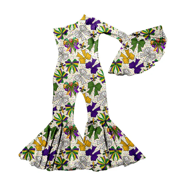 Preorder(moq 5) Baby Girls Mardigras Anchors Bows Bell Bottom Jumpsuits 11.14