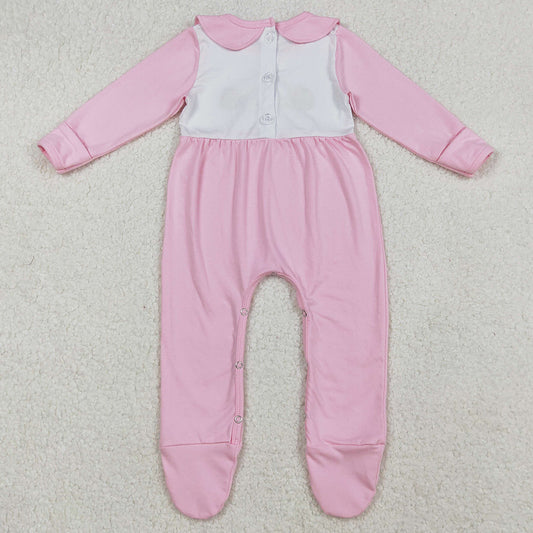 Baby Girls Rompers Embroidery Pumpkins Turkey Thanksgiving Pink Fall Footed Rompers LR2563 10.2