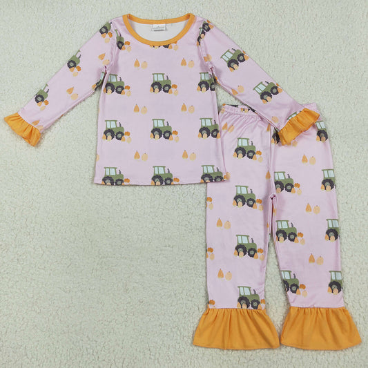 Halloween Baby Girls Pajamas Pink Long Ruffle Sleeves Pumpkins Trucks Top Pant Pajamas Sets BLP1142 GLP2506 7.10