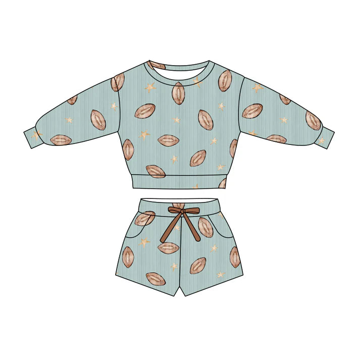 Preorder (moq 5)Baby Girls Stars Footballs Top Pockets Shorts Team Clothes Sets 11.26
