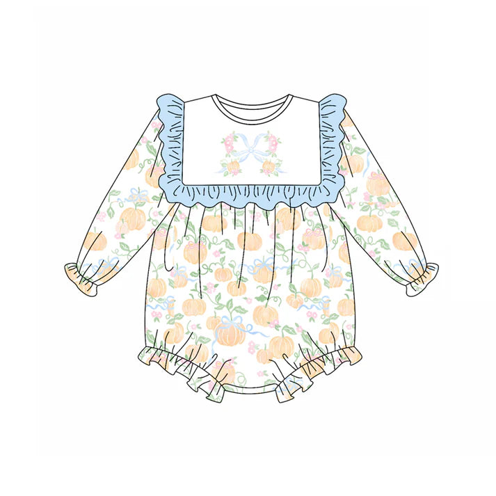 Preorder (moq 5)Baby Girls Long Sleeves Bows Pumpkins Ruffle Rompers 5.17