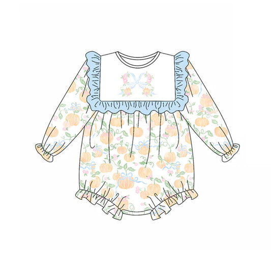 Preorder (moq 5)Baby Girls Long Sleeves Bows Pumpkins Ruffle Rompers 5.17