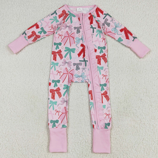 Baby Girls Rompers Pink Long Sleeves Colorful Bows Zipper Rompers LR2266 6.24