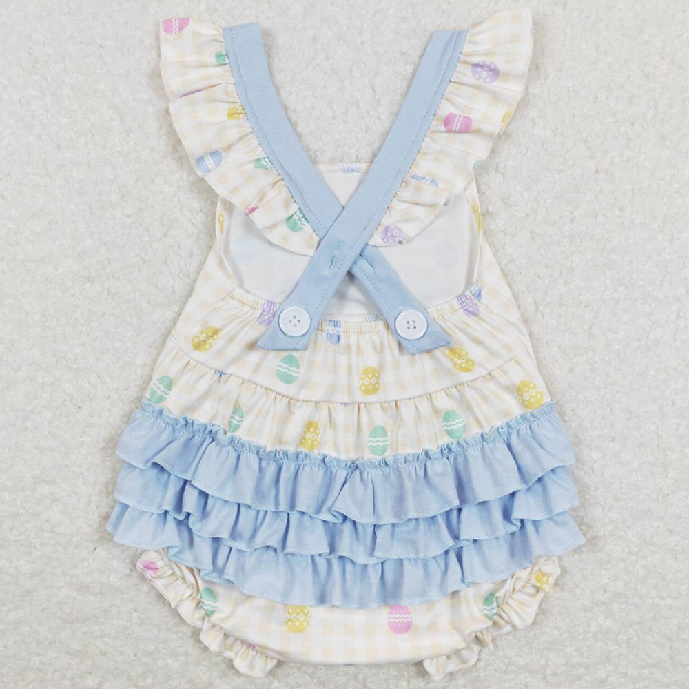 Baby Infant Girls Romper Easter Eggs Bow Ruffle Bubble Rompers SR0656