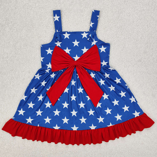 Baby Girls Dress 4th Of July Stars Knee Length Bow Dresses GSD1854 3.7