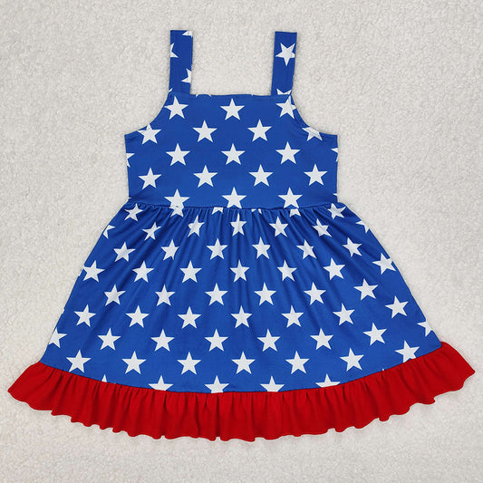 Baby Girls Dress 4th Of July Stars Knee Length Bow Dresses GSD1854 3.7