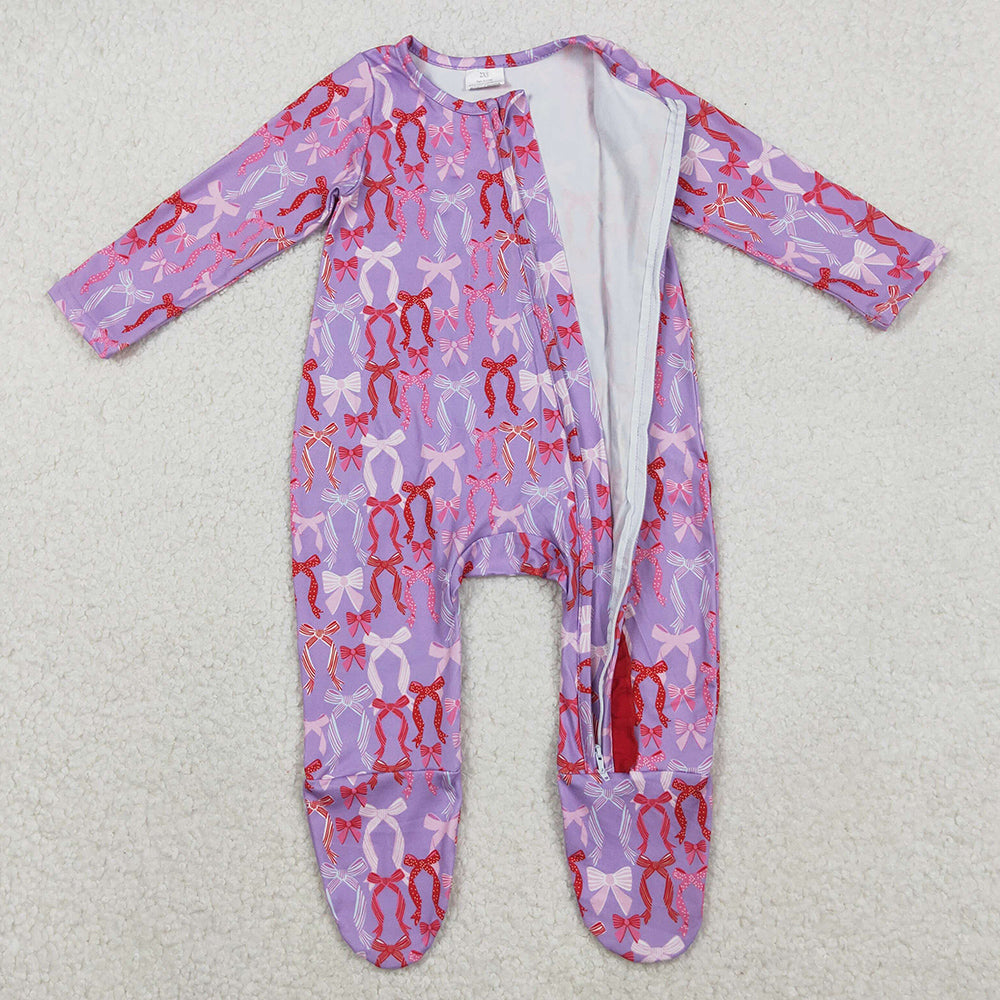 Baby Girls Rompers Hot Pink Bows Plaid Ruffle Zipper Footed Rompers LR2610 11.6