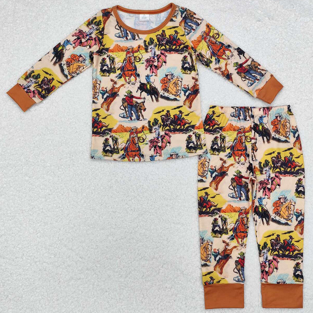 Baby Boys Pajamas Rodeo Brown Western Tops Pants Pajamas Sleepwear Sets BLP0511