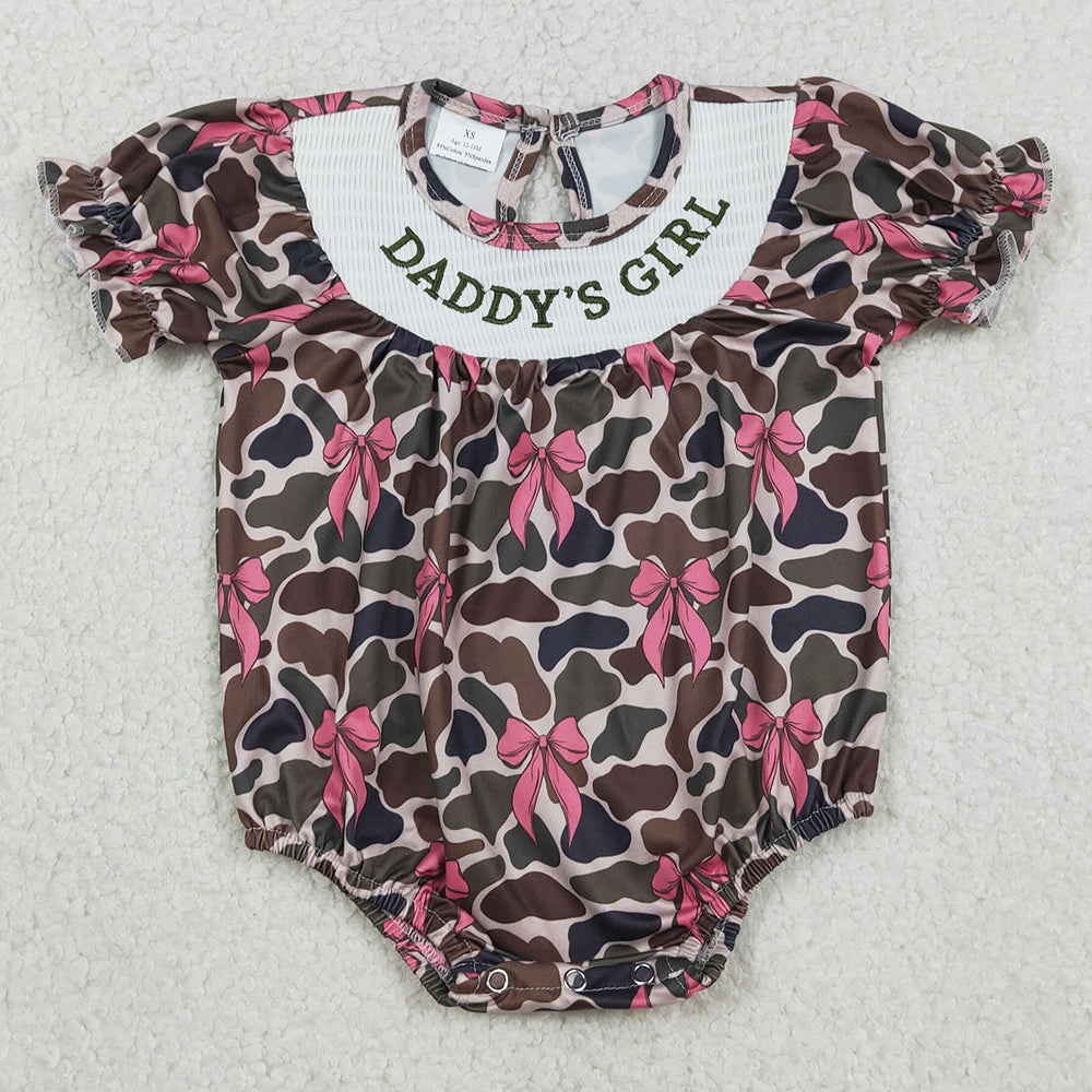 Baby Girls Rompers Smocked Daddy's Girl Short Ruffle Sleeves Southern Camo Bows Rompers SR3105 1.2