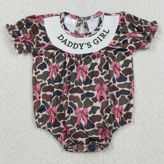 Baby Girls Rompers Smocked Daddy's Girl Short Ruffle Sleeves Southern Camo Bows Rompers SR3105 1.2