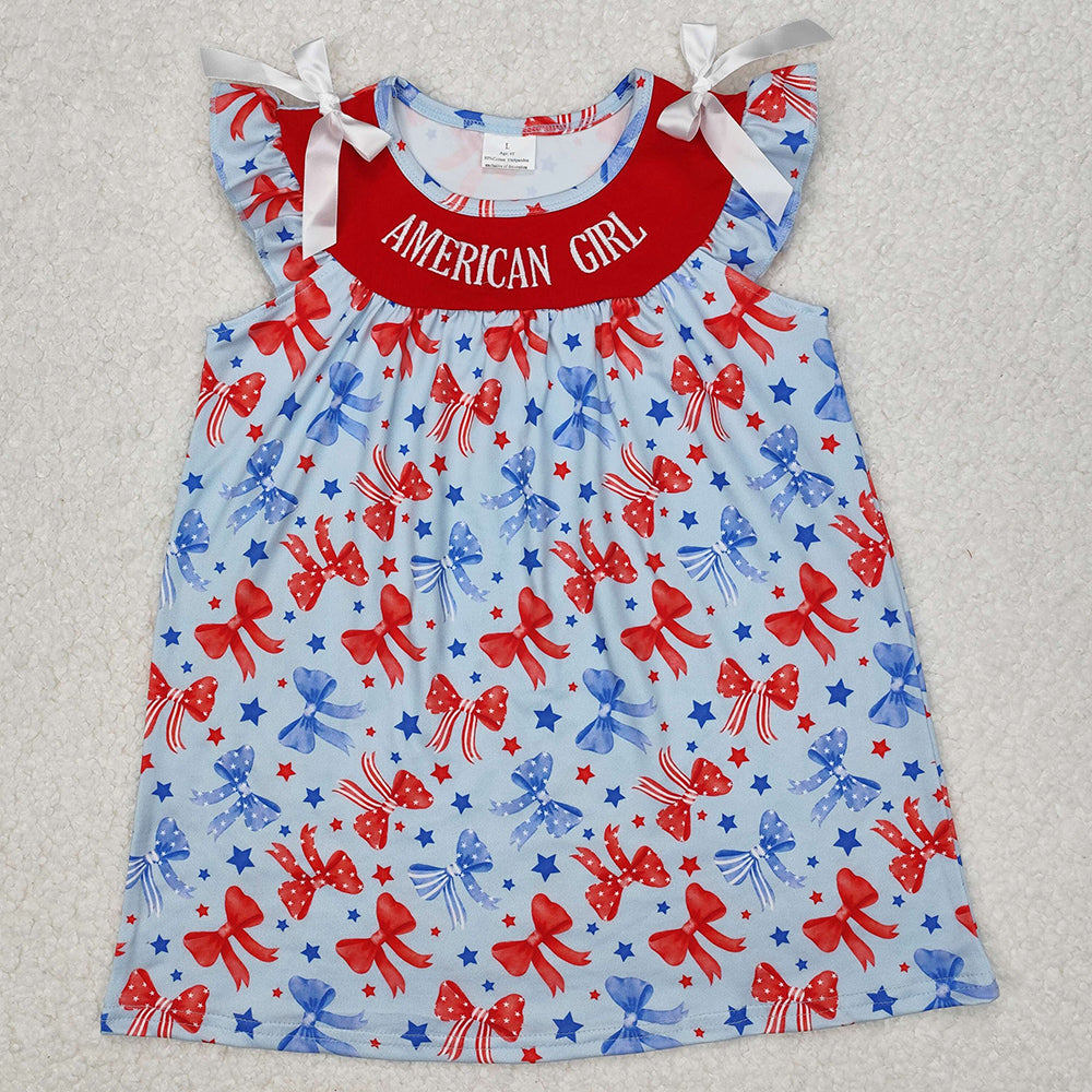 Baby Girls Dress American Girl Embroidery Bows Knee Length Dresses GSD1827
