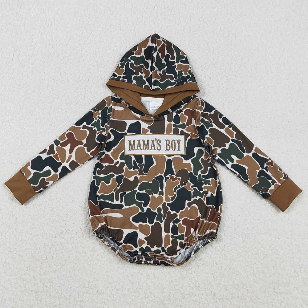 Baby Boys Rompers Embroidery Mama's Boy Dark Brown Camo Hoodie Rompers LR2796 11.15