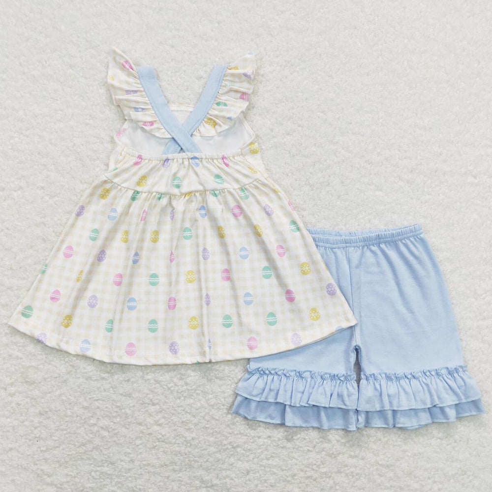 Baby Girls Clothes Bow Easter Eggs Tunic Ruffle Shorts Sets GSSO0420