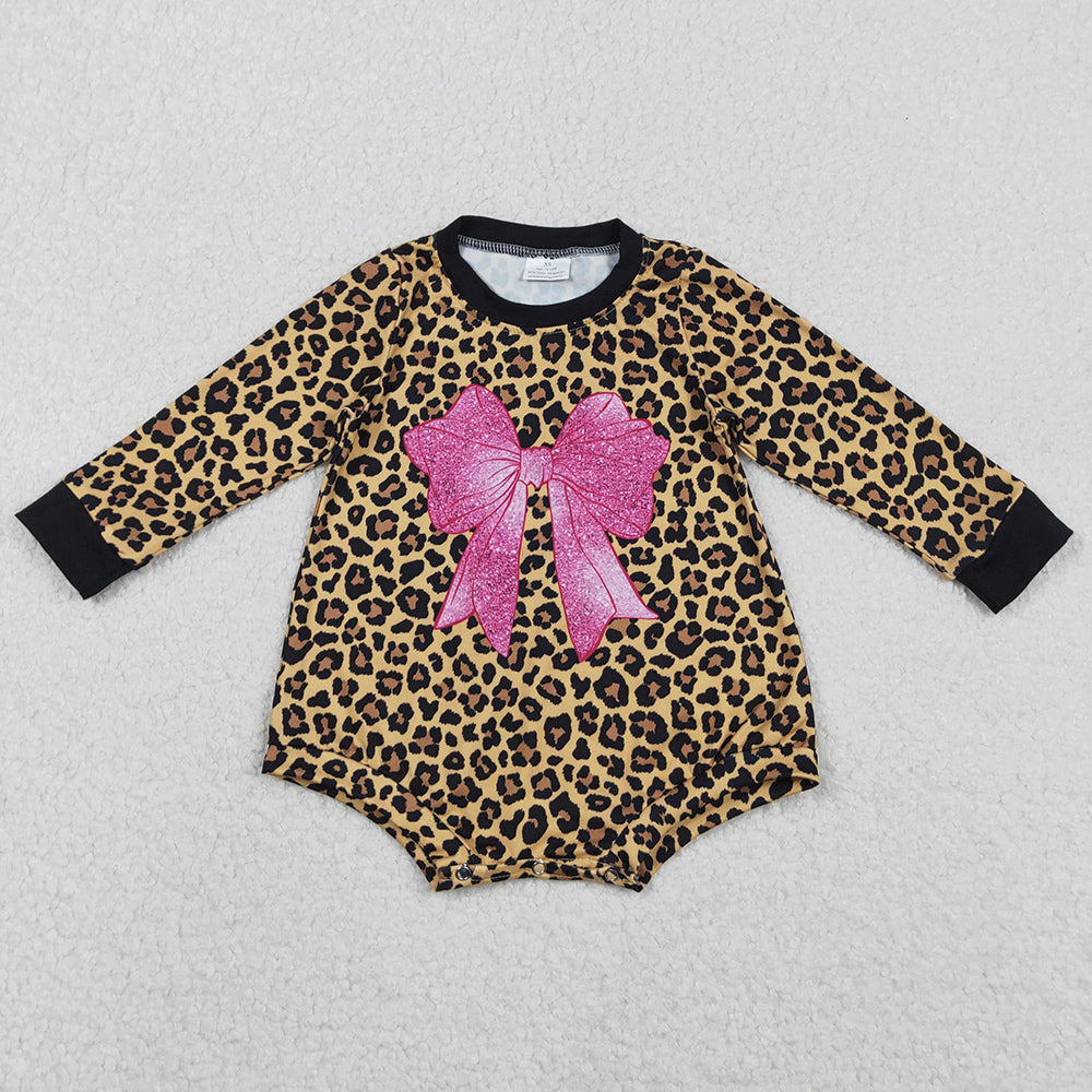 Baby Girls Rompers Long Sleeve Leopard Pink Bows Rompers LR2775 11.15