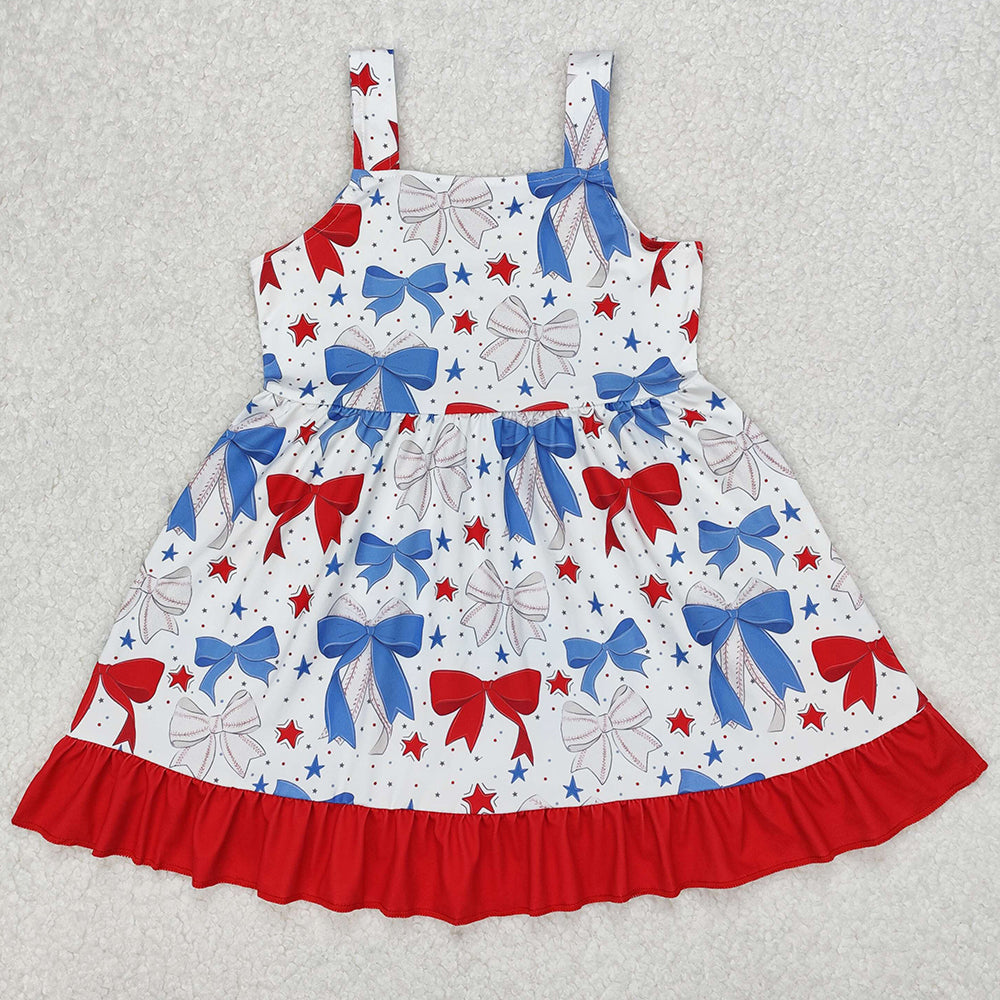 Baby Girls Dress Baseball Bows Straps Knee Length Dresses GSD1866 3.11