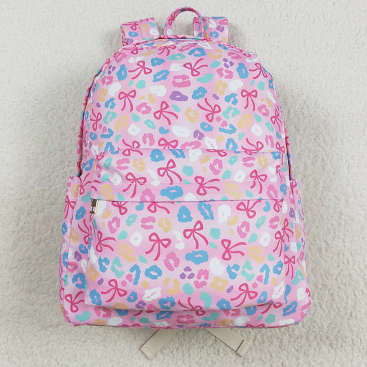 Baby Kids Backpacks Pink Leopard Bows School Zipper Ruffle Back Bags BA0319 8.6