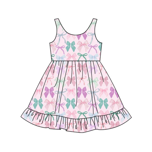 Preorder (moq 5)Baby Girls Lavender Sleeveless Colorful Bows Knee Length Dress 5.14