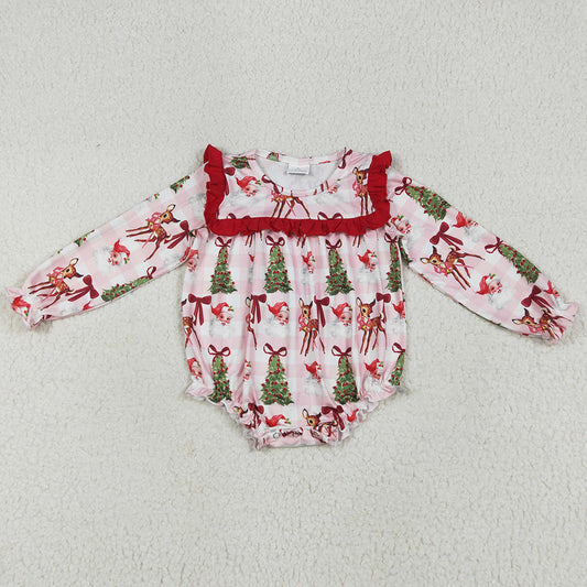 Baby Girls Rompers Christmas Pink Plaid Santa Trees Ruffle Rompers LR2274 6.24