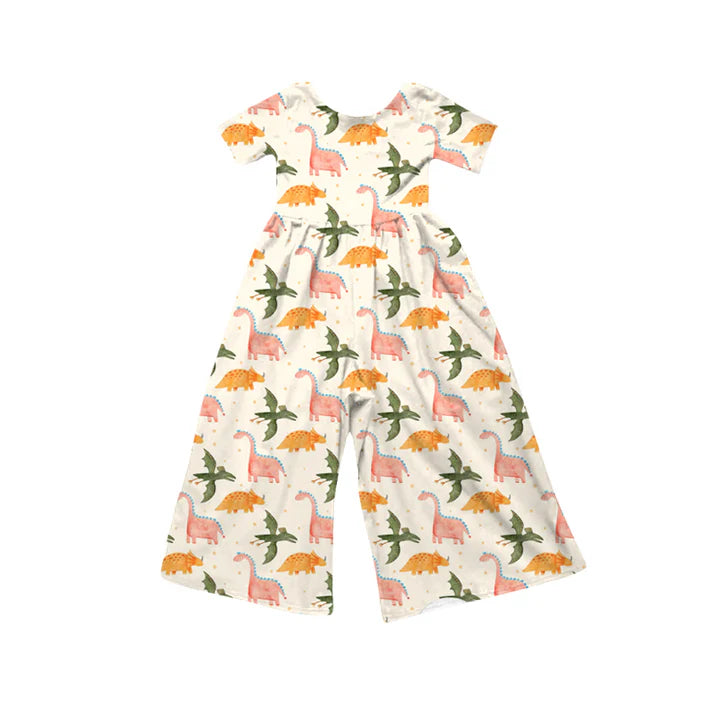 Preorder (moq 5)Baby Girls Short Sleeve Colorful Dinosaurs Polka Dots Jumpsuits 12.6