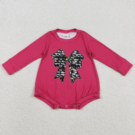Baby Girls Rompers Hot Pink Long Sleeve Olive Camo Bows Southern Rompers LR2776 11.17