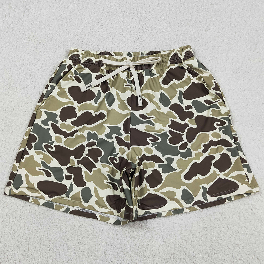 Adult Man Swim Trunks Green Camouflage Pockets Bottom Trunks Shorts Swimwear S0474