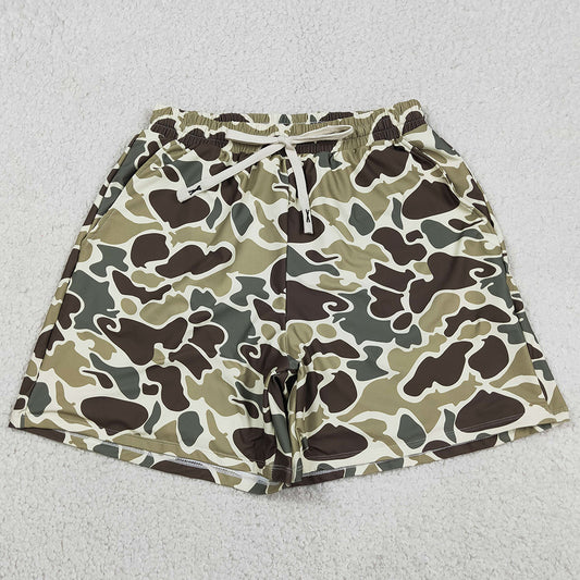 Adult Man Swim Trunks Green Camouflage Pockets Bottom Trunks Shorts Swimwear S0474