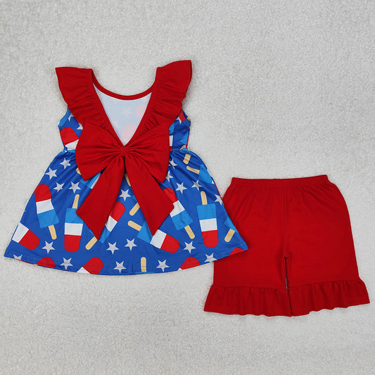 Baby Girls Clothes 4th Of July Popsicle Stars Tunic Ruffle Shorts Sets GSSO1765