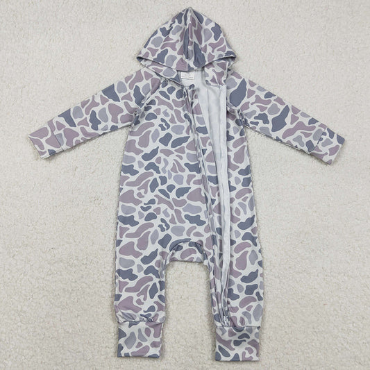 Baby Boys Rompers Grey Camo Hoodie Two Way Zip Convertible Rompers LR2813 11.22