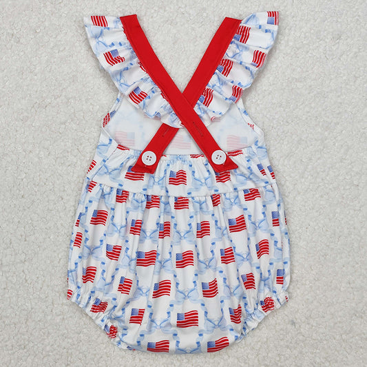 Baby Infant Girls Rompers 4th Of July Flag Straps Rompers SR2331 3.11