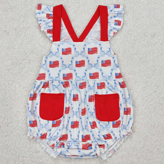 Baby Infant Girls Rompers 4th Of July Flag Straps Rompers SR2331 3.11