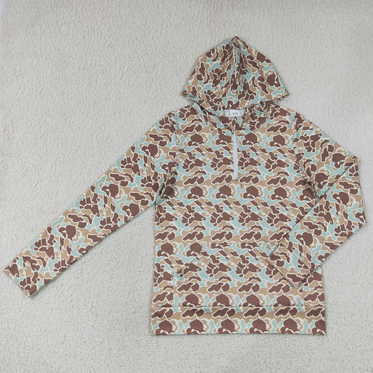 Adult Women Clothes Southern Khaki Camo Zip Pocket Hoodies Top GT1709
