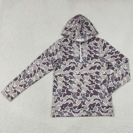 Adult Women Clothes Southern Camo Zip Pocket Hoodies Top GT1707