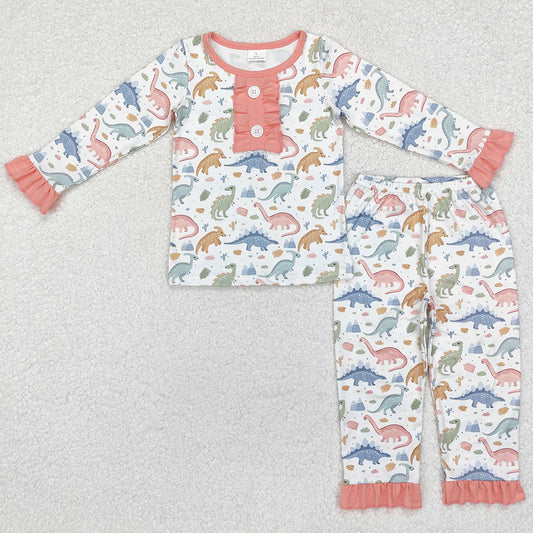 Baby Girls Pajamas Pink Dinosaurs Ruffle Top Pants Pajamas Sets GLP1969