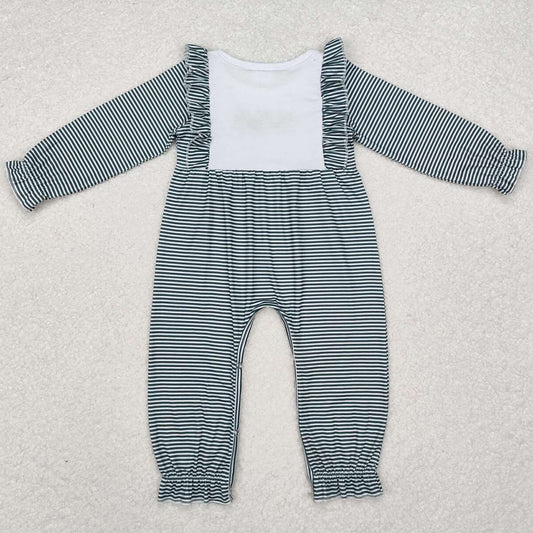 Baby Infant Girls Rompers Christmas Green Stripes Trees Rompers LR1587
