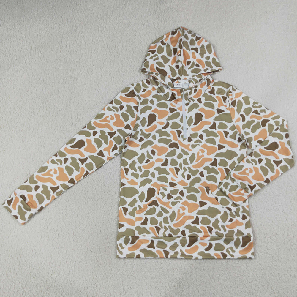 Adult Men Women Southern Green Yellow Camo Zip Pocket Hoodies Top GT1712