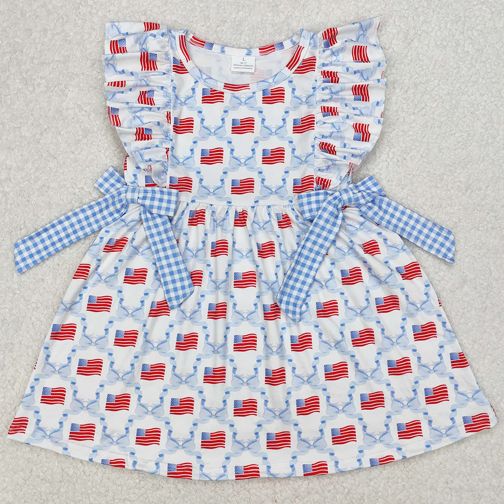 Baby Girls Dress 4th Of July Blue Bows Flag Knee Length Dresses GSD1641