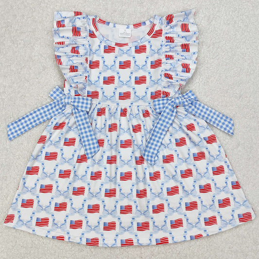 Baby Girls Dress 4th Of July Blue Bows Flag Knee Length Dresses GSD1641