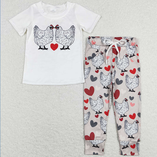 Baby Boys Clothes Valentines Chicken Top Shirt Pants Sets BSPO0221