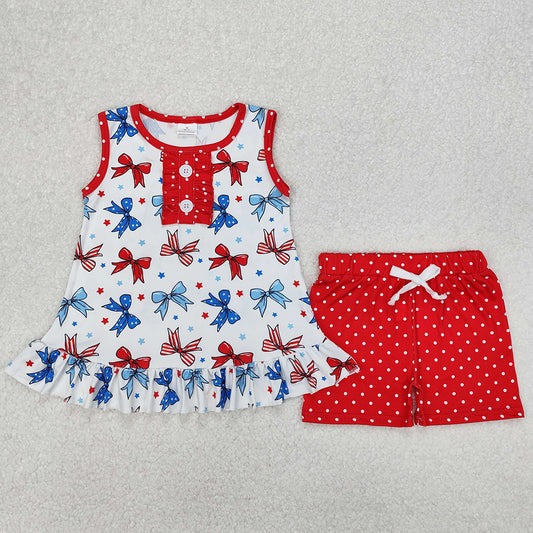 Baby Girls Clothes 4th Of July Bows Tunic Tops Shorts Summer Sets GSSO1991