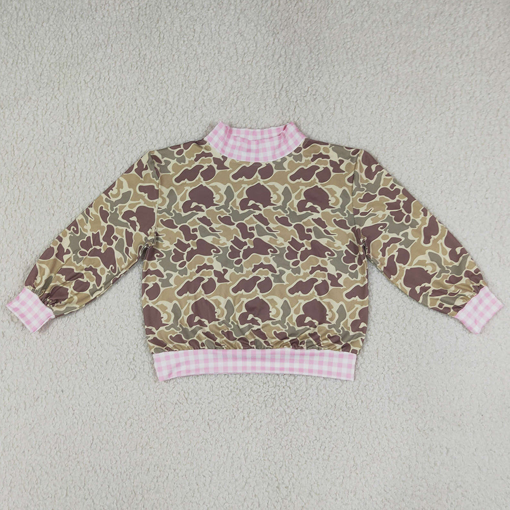 Baby Girls Clothes Long Sleeve Pink Khaki Camo Choker T-shirts Top GT1841