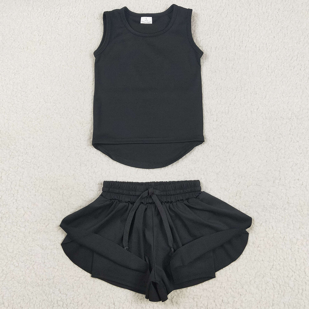 Sibling Baby Girls Yoga Clothes Sleeveless Colorful Yoga Vests Top Ruffle Shorts Sets 5.28