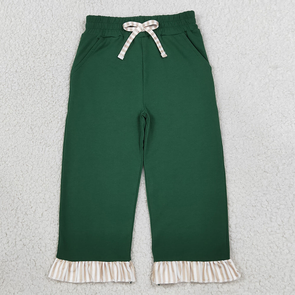 Baby Girls Pants Green Bows Pockets Ruffle Pants Bottom P1154