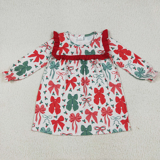 Baby Girls Dress Christmas Red Green Bows Knee Length Dresses GLD1046 6.24
